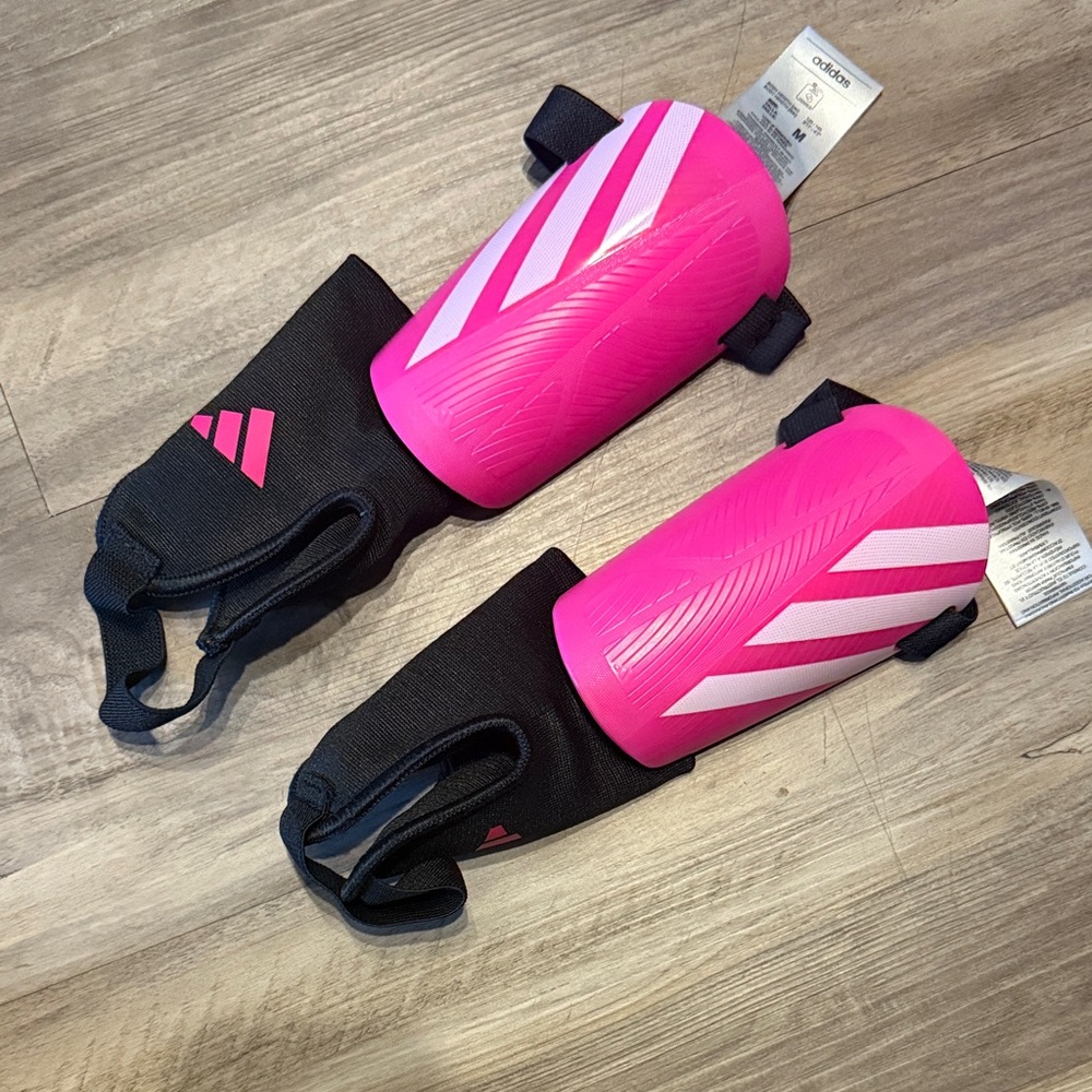 Adidas Bright Pink Shin Guards with Black Straps